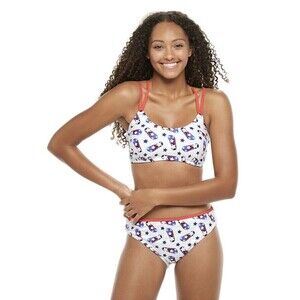 UNDERCURRE Juniors Bikini Top & Bottom Set Strappy Top Girls White Size L